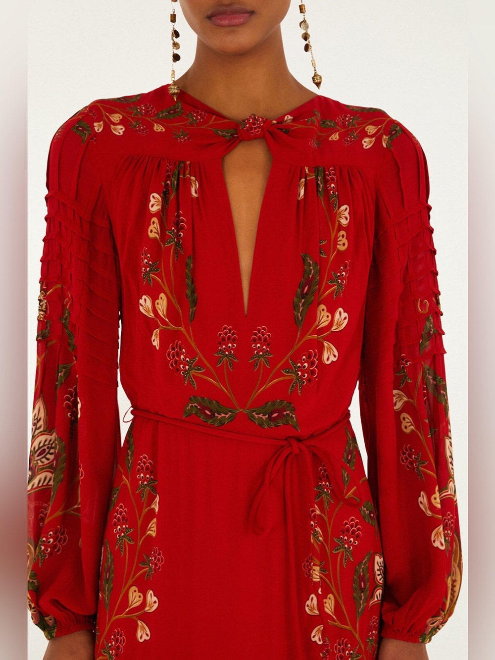 Farm Rio: Red Berry Garden Long Sleeve
Pleated Maxi Dress